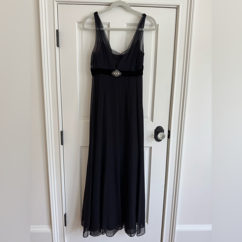 Vera Wang Silk Black Maxi Dress with Sheer Overlay | Size 6